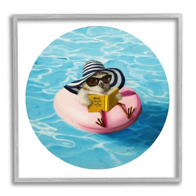 Stupell Bird Reading Book Pool Float Beverly Hills Sun Hat Framed Wall Art - Pink