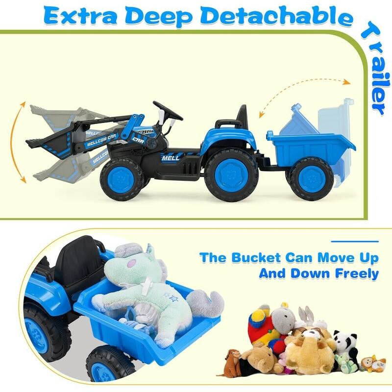 EROMMY Electric Ride-On Excavator Toy with Remote Control, Horn, Lights, Music Player, and Safety Belt - N/A