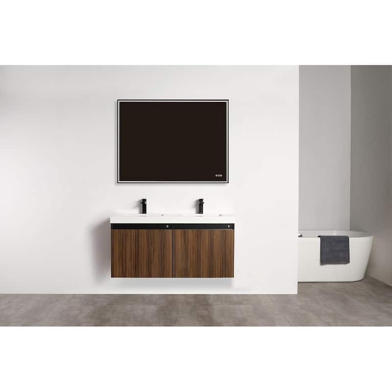 Blossom Lille Brown Walnut Floating Vanity with LED & Acrylic Sink