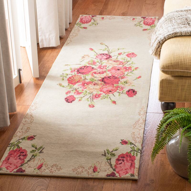 SAFAVIEH Classic Vintage Boho Edona Oriental Cotton Rug - 2'3" x 8' Runner - Beige/Red