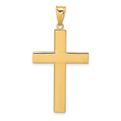 Curata 14k Yellow Gold 18" Polished Cross Hollow Pendant Necklace