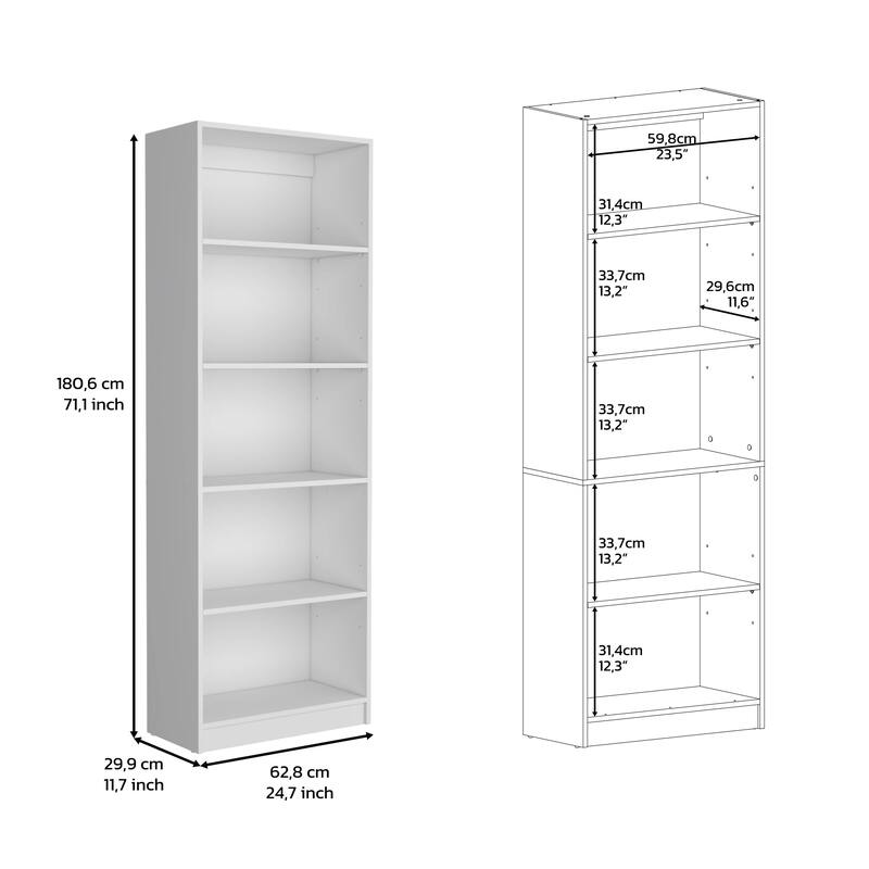 Modern 4-Tier Bookcase with Four Large Storage Shelves for Books and Decor