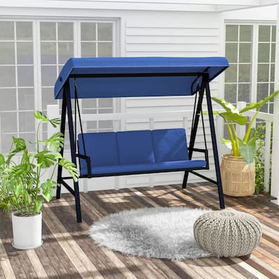 3-Seat Patio Swing, Adjustable Canopy, Removable Cushions, Garden