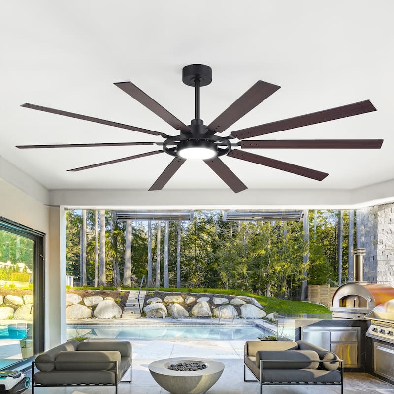 72"/80" Large Windmill Ceiling Fan with Light and Remote(10 Reversible Blades)