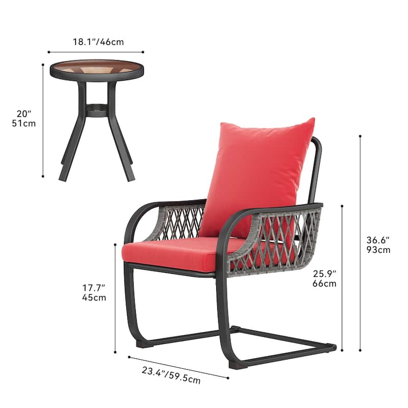 Moasis 3-Piece Outdoor Patio Furniture Wicker Bistro Set C Spring Motion Chairs - 3PCS