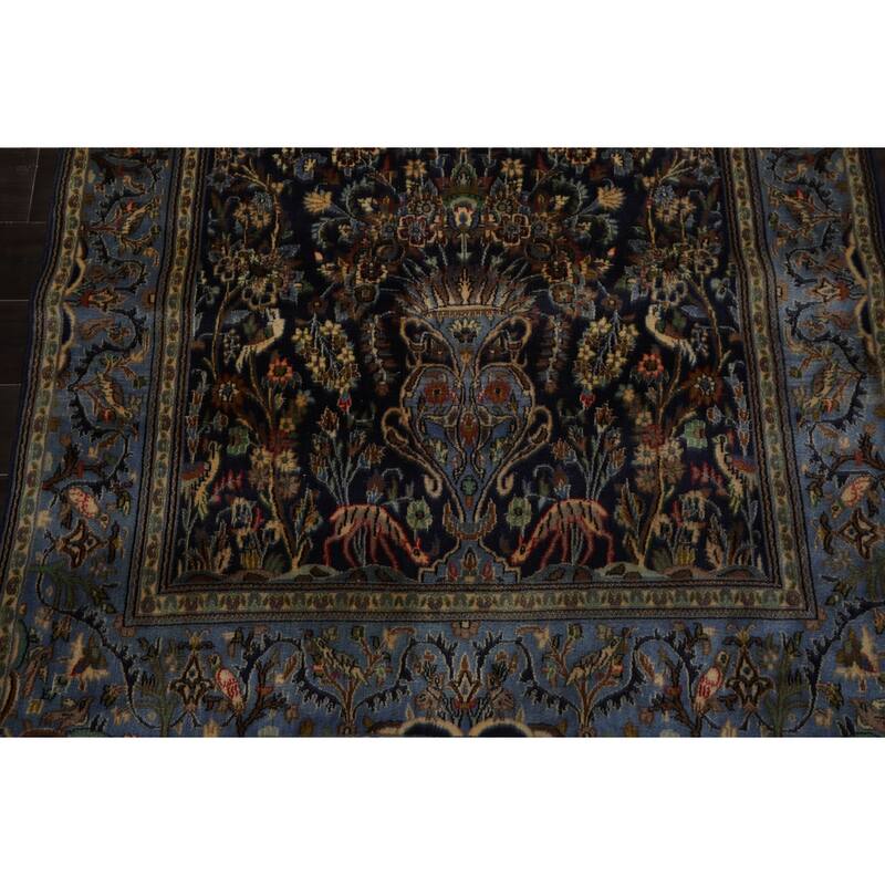 Kaszan Traditional Pictorial 200 KPSI 4'6''x7'1'' Hand Knotted Wool Navy Rug - 4' 6'' x 7' 1''