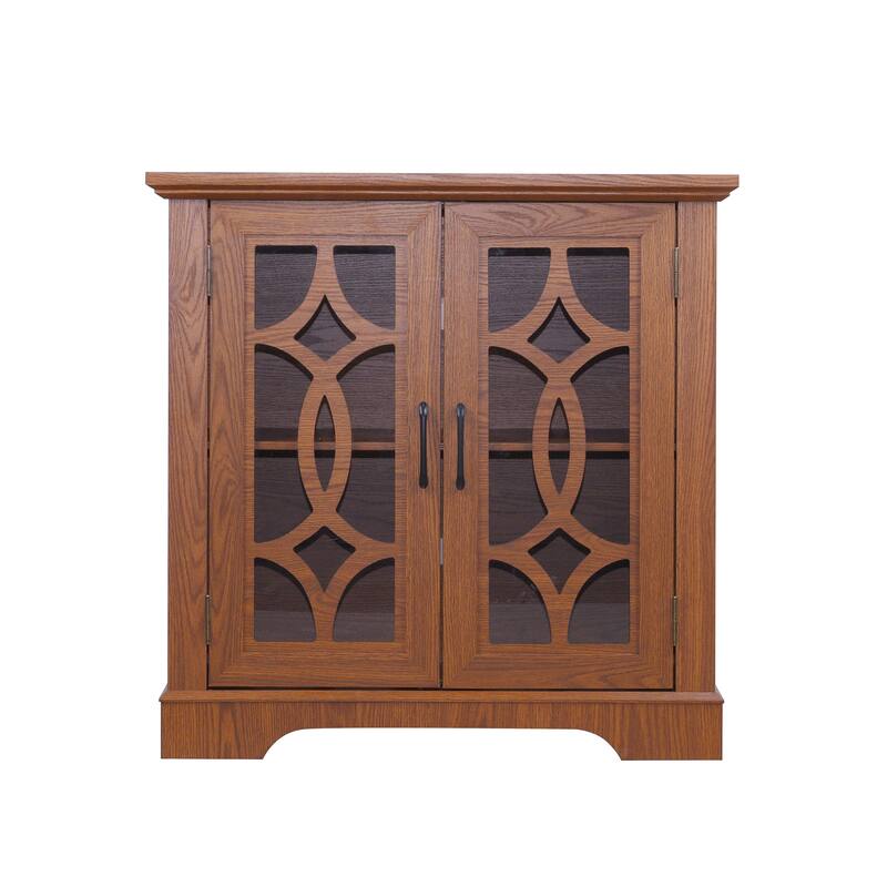 Anmytek Dark Oak Storage Sideboard Buffet Cabinet with Glass Doors & Adjustable Shelf for Dining Kitchen Living Room