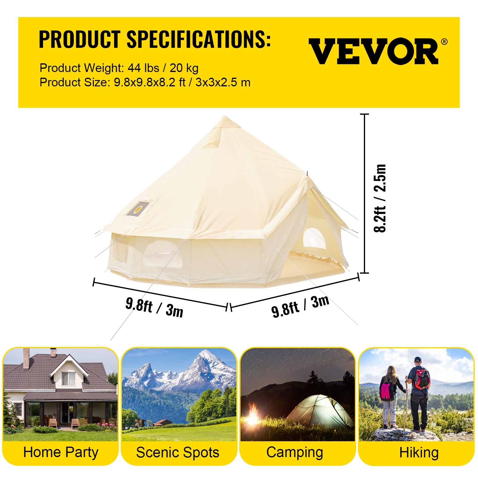 VEVOR Canvas Tent 4 Seasons Breathable 100% Cotton Canvas Yurt Tent - w/ Stove Jack - Bed Bath u0026 Beyond - 37236050