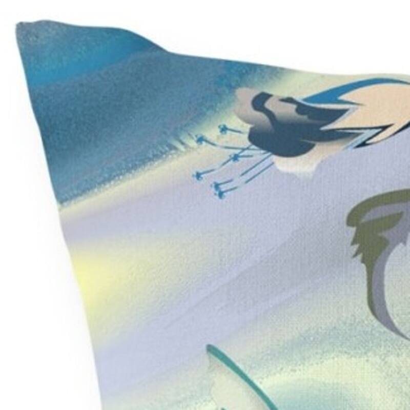 HomeRoots 26" X 26" Blue and Yellow Bird Blown Seam Floral Indoor Outdoor Throw Pillow - 26.00' X '26.00' X '5.00