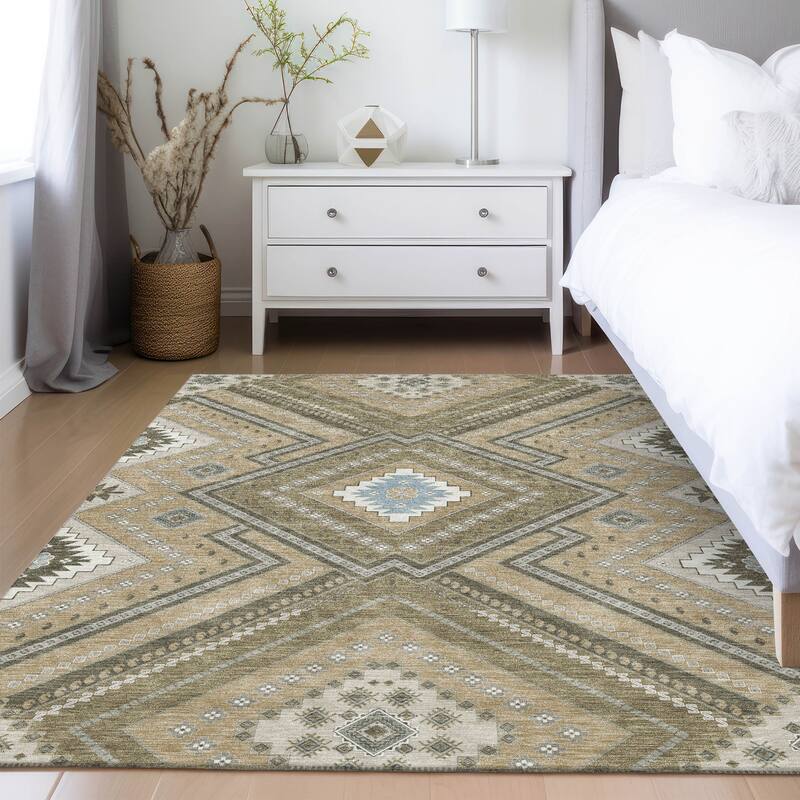 Machine Washable Indoor/ Outdoor Global Boho Chantille Rug