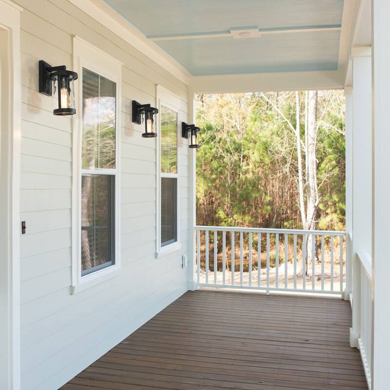 Black Modern Farmhouse Outdoor Wall Sconces with Rippled Glass 1-light Wall Lantern Exterior Lighting
