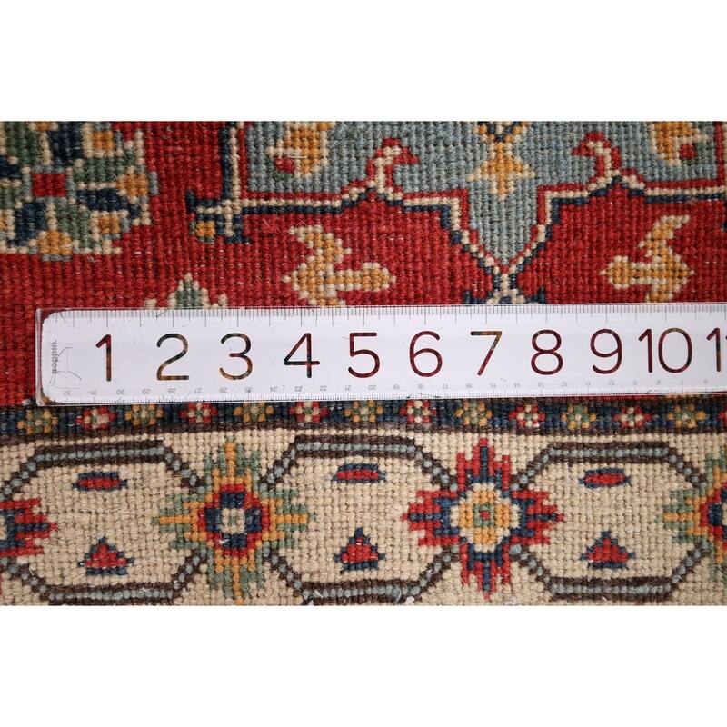 Geometric Red Kazak Oriental Runner Rug Handmade Wool Carpet - 2'2" x 5'7"