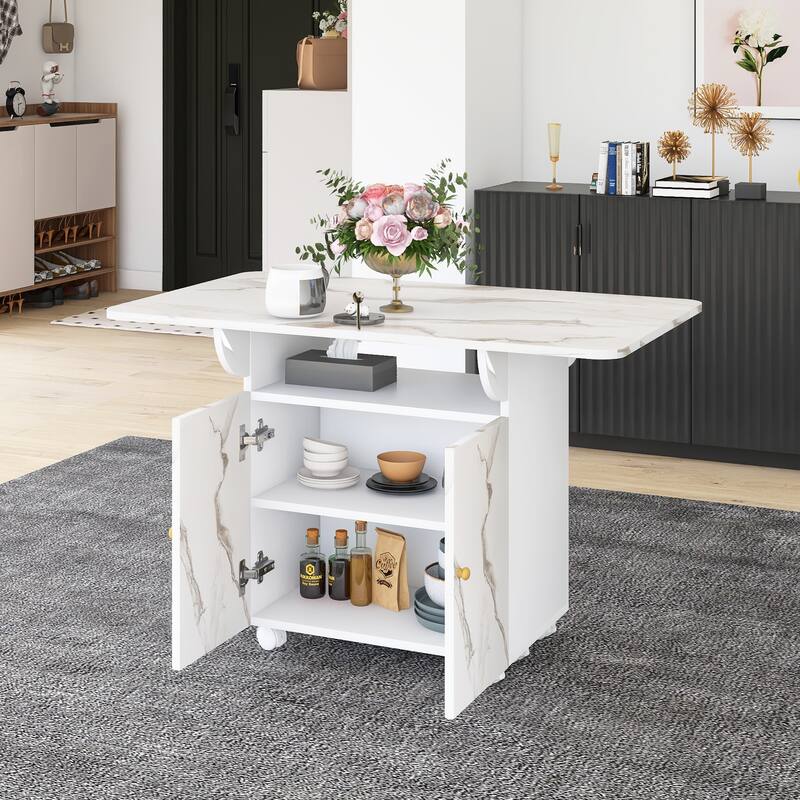 47" MDF Folding Dining Table with storage rack and cabinet