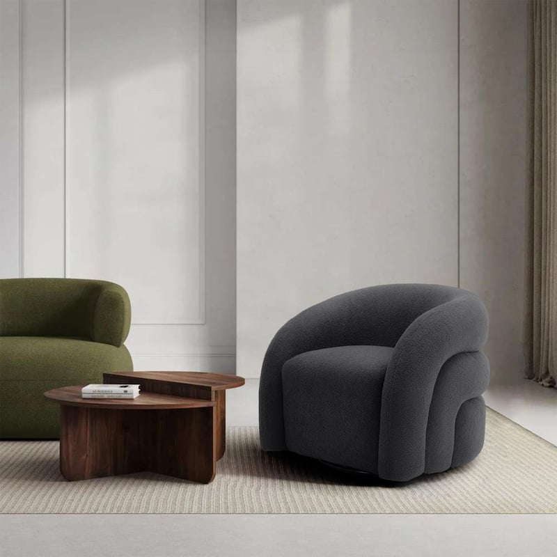 Modern Upholstered Swivel 360 degree Rotation Boucle Barrel Chair