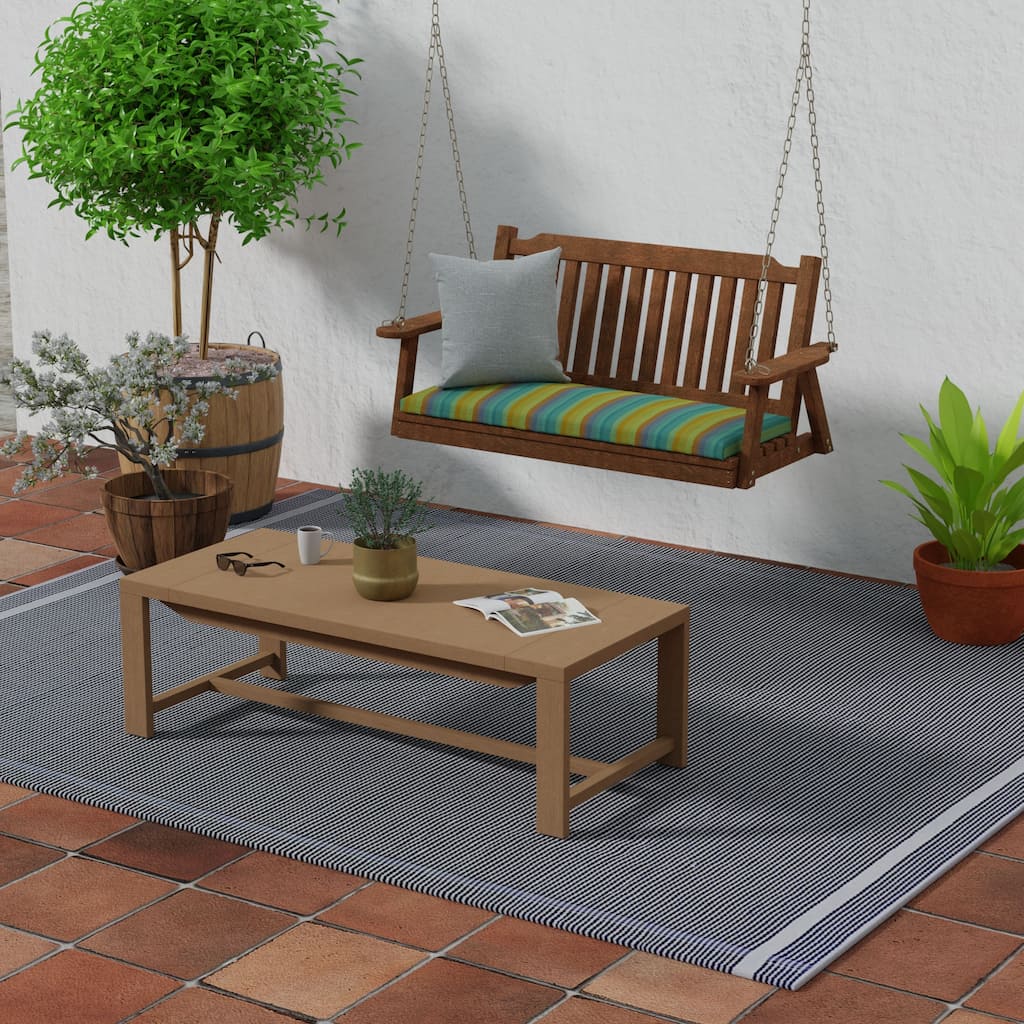 Sunbrella 48" x 18" Multicolor Stripe Outdoor Bench Cushion with Ties - 18'' L x 48'' W x 3.5'' H