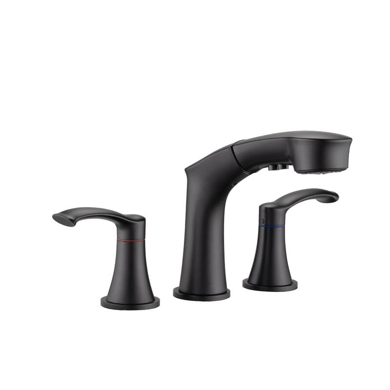 Widespread Pull Out Sprayer Bathroom Faucet, 2-handle Bathroom Sink Faucet - Matte Black
