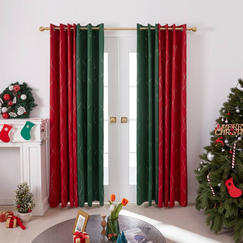 Deconovo Wave Line with Dots 52 Width Curtains Pair(2 Panel) - 52x72 Inch - Dark Forest