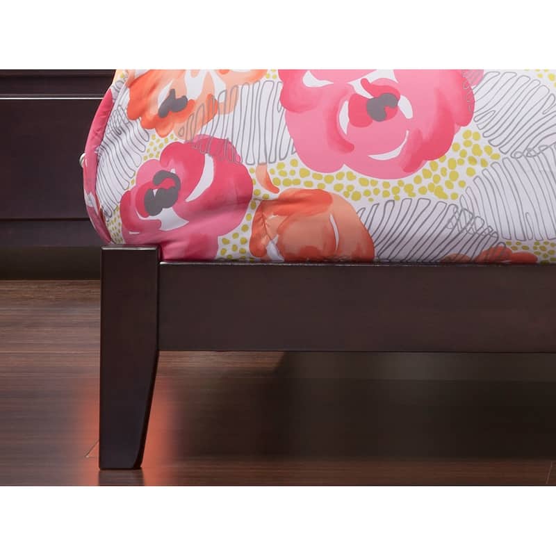 Low Profile Bed with Bookcase & Drawers - Espresso Wood Platform Bed Frame