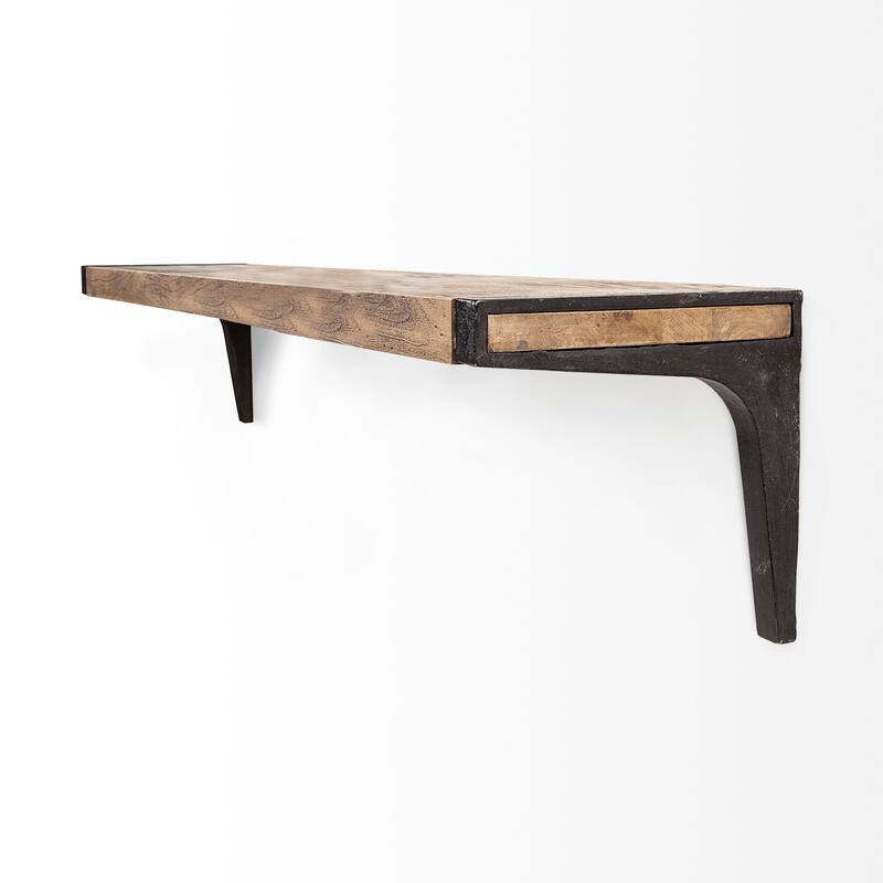 Dion Brown Wood With Black Metal Wall Shelf (58") - 58.0L x 11.0W x 11.0H