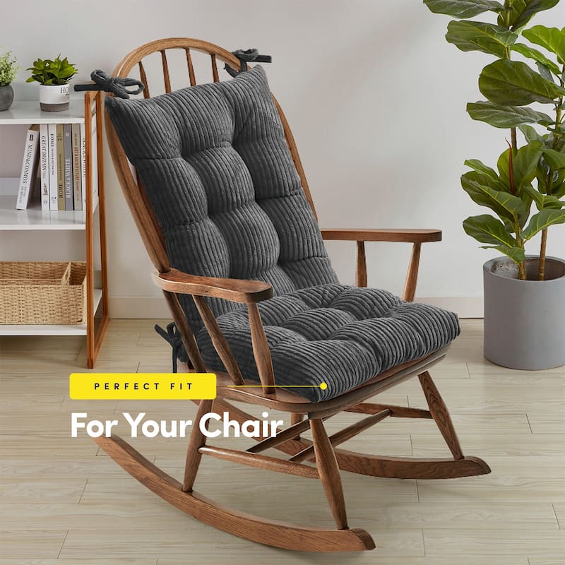 Sweet Home Collection 2 Piece Velvet Ribbed Non Slip Rocking Chair Cushion Sets