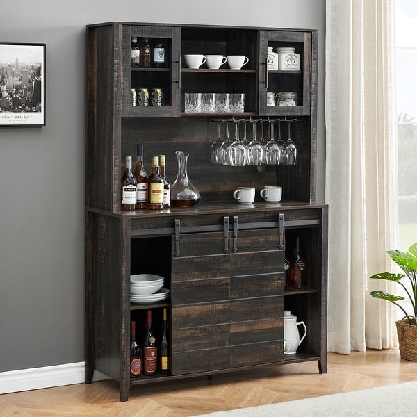 slide 2 of 26, Farmhouse Wine Cabinet Kitchen Buffet with Wine Rack - 15.7"D x 47.2"W x 69.6"H Antique
