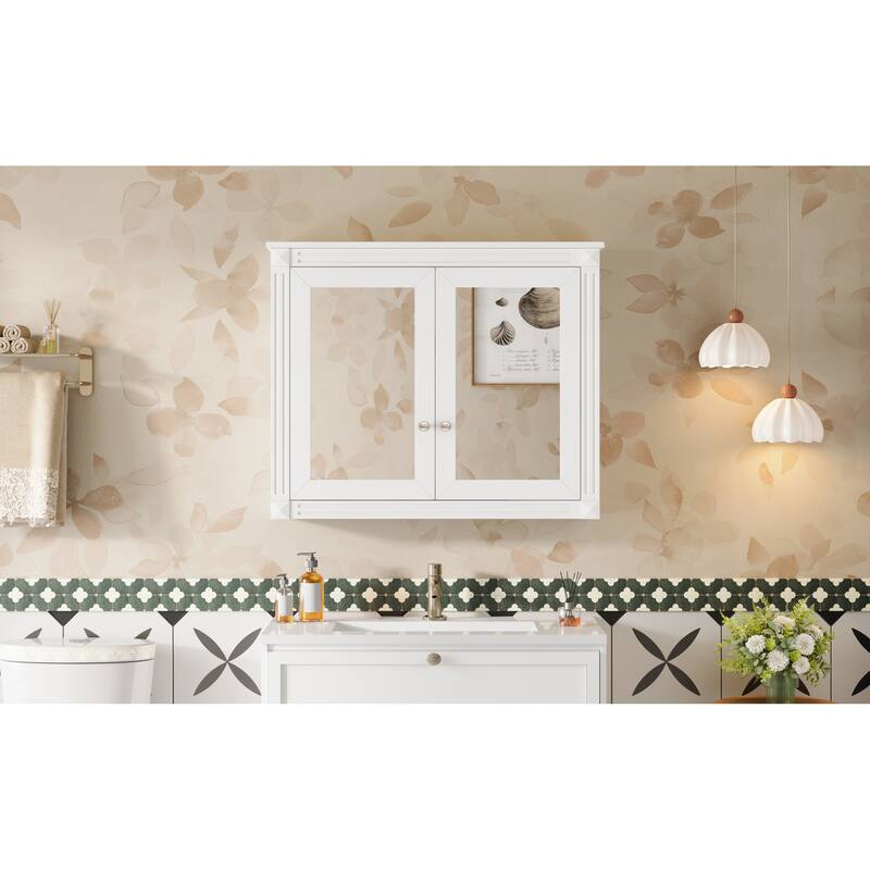 Roomfitters 36x28 Inch Wall Mount Medicine Cabinet, Double Mirror Storage with 2 Adjustable Shelves