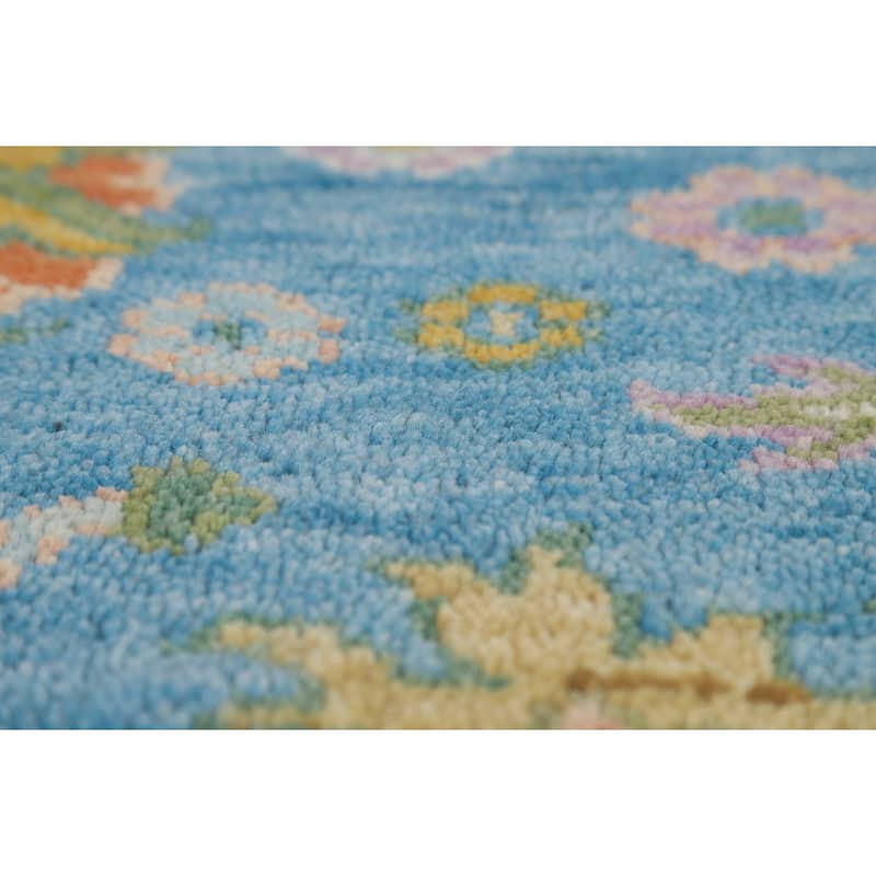 Light Blue Oushak Indian Area Rug Hand-Knotted Wool Carpet - 7'11"x 9'7"