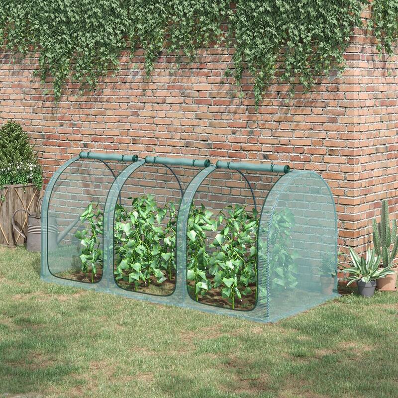 Outsunny 9' x 4' Crop Cage, Plant Protection Tent with Three Zippered Doors, Storage Bag and 6 Ground Stakes - Hobby