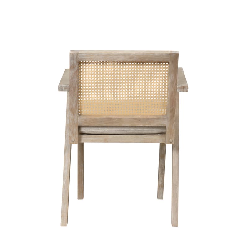 Mid-Century Modern Chair Accent Chair with Handcrafted Rattan Backrest and Padded Seat - 25.30" L x 22.80" W x 31.60" H