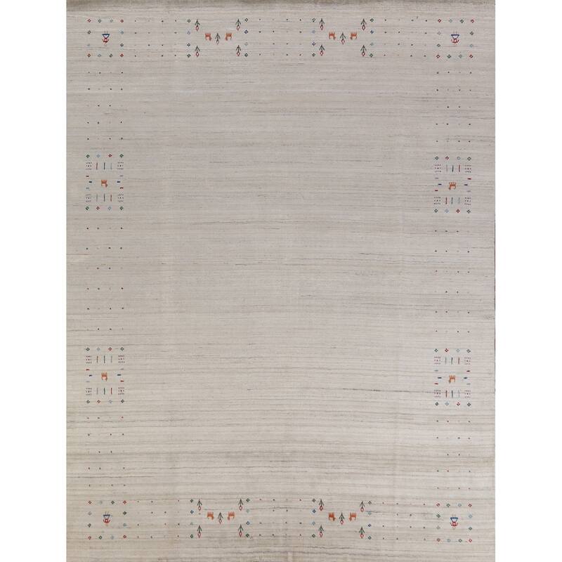 Hand Knotted Oriental 100% Wool Carpet Tribal Tribal Beige & Ivories Gabbeh Area Rug - 9' 11'' X 8' 0''