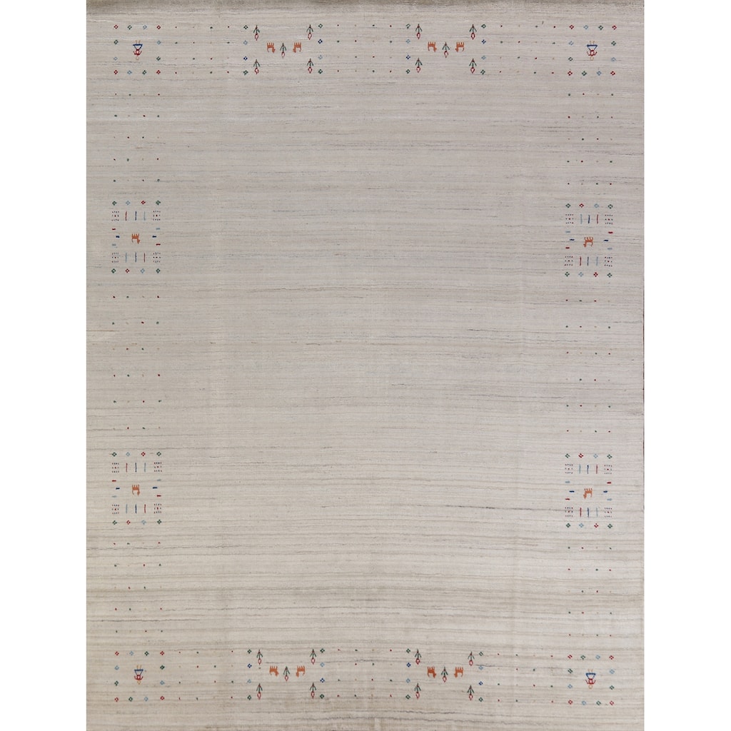 Hand Knotted Oriental 100% Wool Carpet Tribal Tribal Beige & Ivories Gabbeh Area Rug - 9' 11'' X 8' 0''
