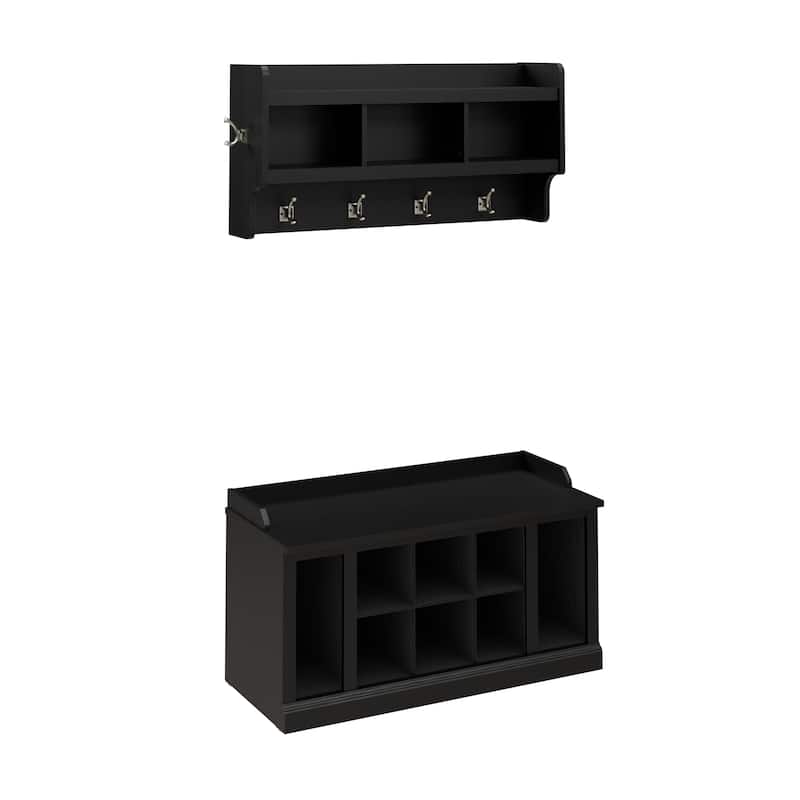 Woodland 40W Shoe Bench w/ Shelves & Wall Coat Rack by Bush Furniture