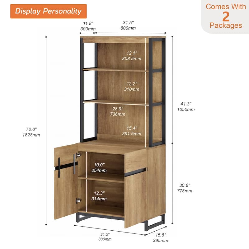 WAMPAT Modern 72" Tall Bookcase with Metal Base and Adjustable Shelves, Library Book Shelf with Storage Cabinet