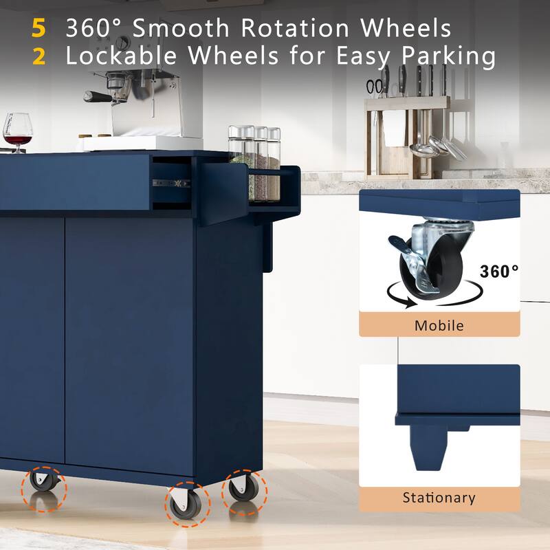 Rolling Kitchen Island Cart on Wheels with Adjustable Shelves, 2 Drawers, and Spice Rack