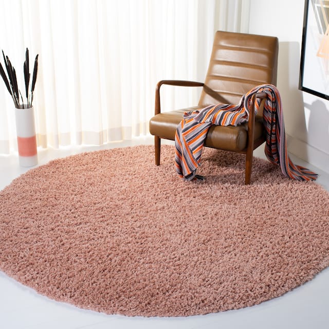 SAFAVIEH August Shag Veroana Solid 1.5-inch Thick Rug - 6'7" Round - Rose
