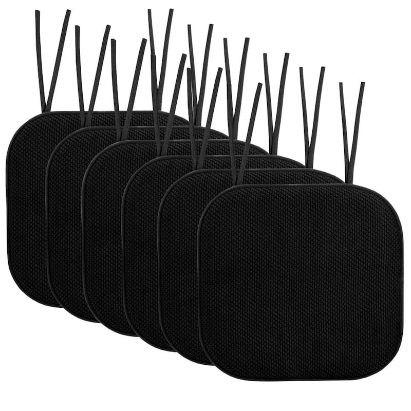 Sweet Home Collection Honeycomb Memory Foam Non Slip Chair Cushion Pad with Ties 16" x 16" - Set of 6 - Black