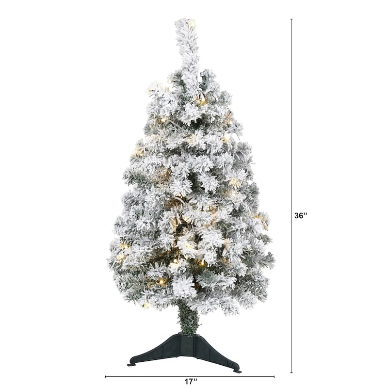 3' Pre-Lit Rock Spruce Flocked Artificial Christmas Tree, Clear LED Lights - 3 Foot