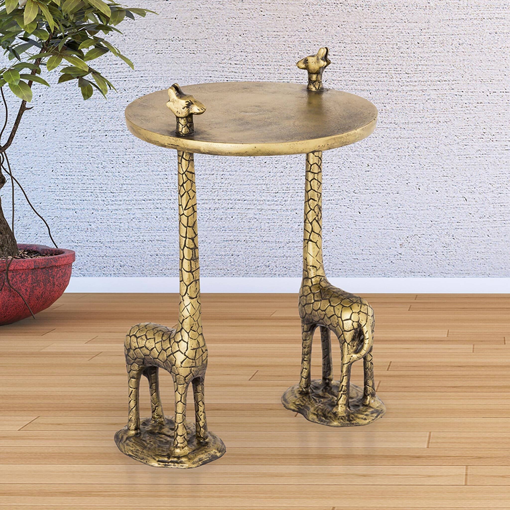 Spi Home Giraffe Pair Golden Finish Cast Aluminum End Table 22 Inches - 22 X 14.5 X 14.5 inches