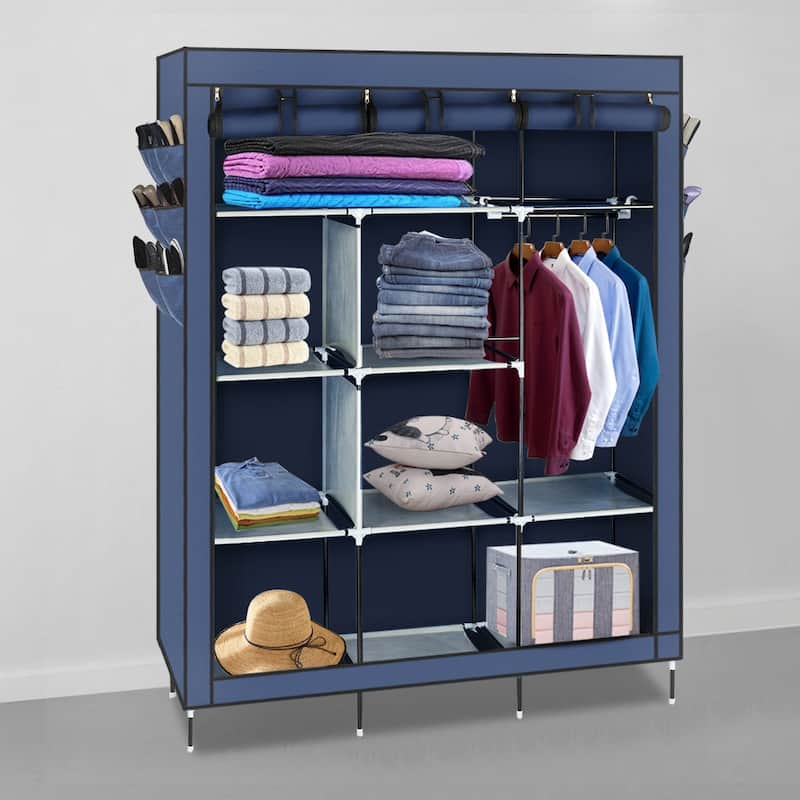 Fabric High-leg Steel 69-inch Wardrobe - Blue