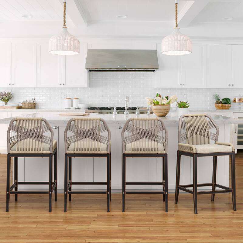 Modern Aluminum Counter Height Bar Stools, Upholstered Counter Stools with Back - 27.5"H