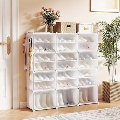 12 Cube Shoe Rack Organizer Portable Shoe Storage Cabinet w/ Doors