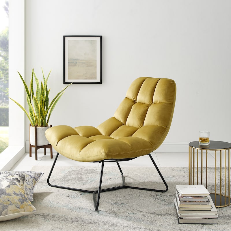 Corvus Ferrell Velvet Accent Lounge Chair - Yellow