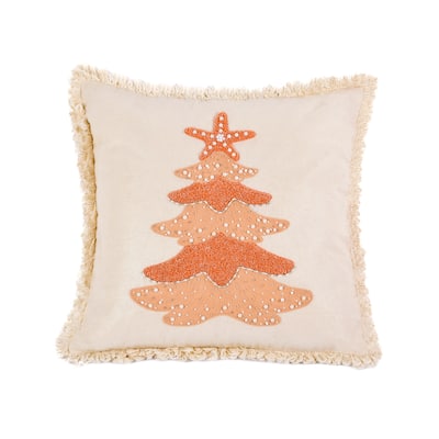 HGTV Home Collection Blush Coastal Christmas Tree Embroidered Pillow, Blush, 18 in