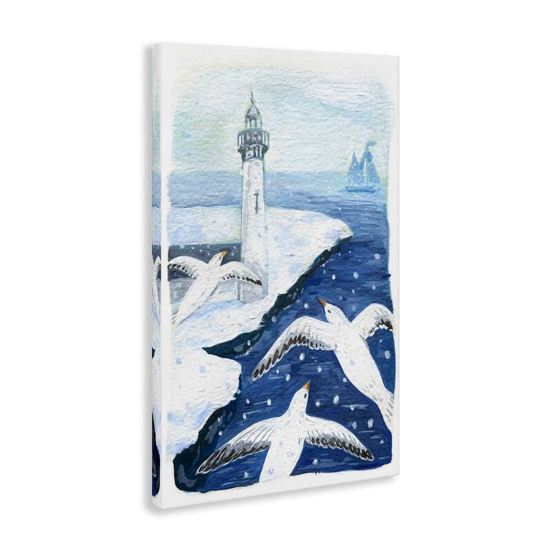 Stupell Snowy Winter Harbor Birds Canvas Wall Art Design By Hannah Moren