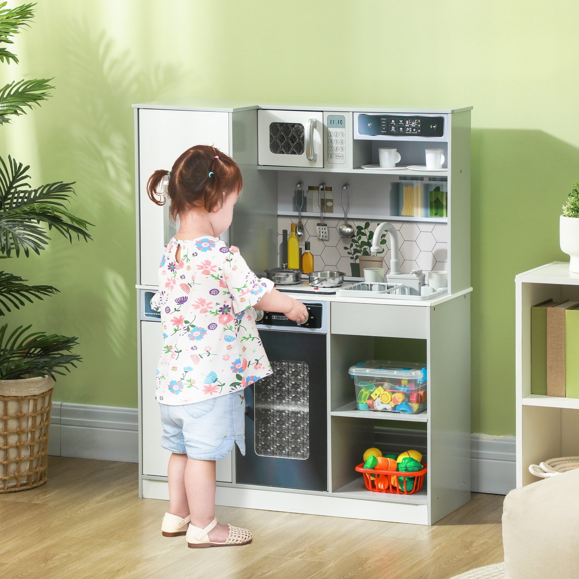 Qaba Play Kitchen Kids Kitchen Playset Pretend Play Toy Kitchen with Lights Sounds Running Water Bed Bath Beyond 41435926