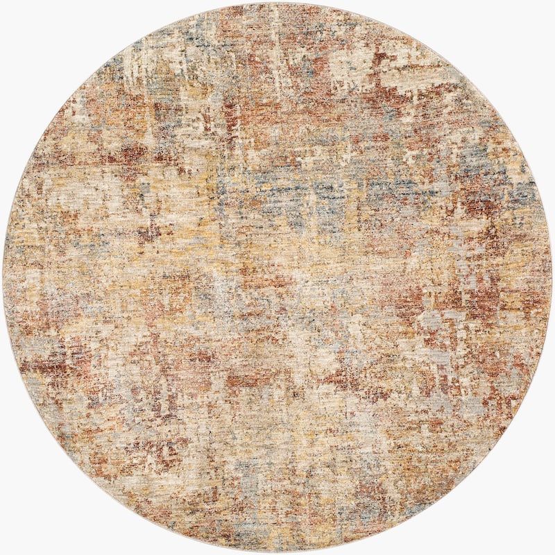 Livabliss Casual Mona Lisa Abstract Area Rug - 7'10" x 7'10" Round - Tan/Light Sage/Mustard/Dark Blue/Rust/Sage