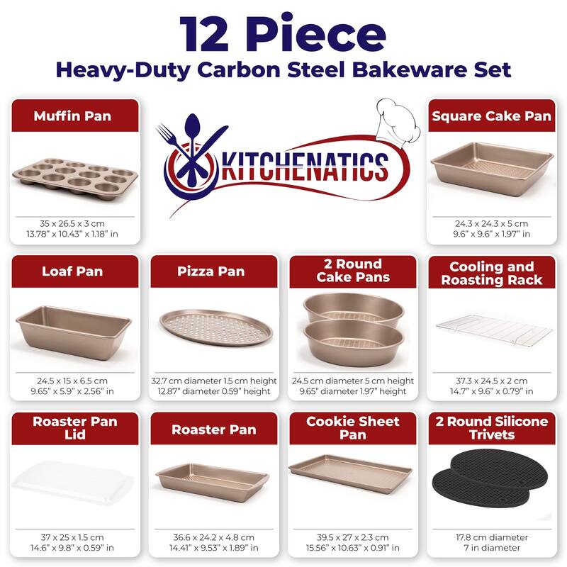 12PC Baking Pan Set Nonstick, Durable Carbon Steel Baking Sheets for