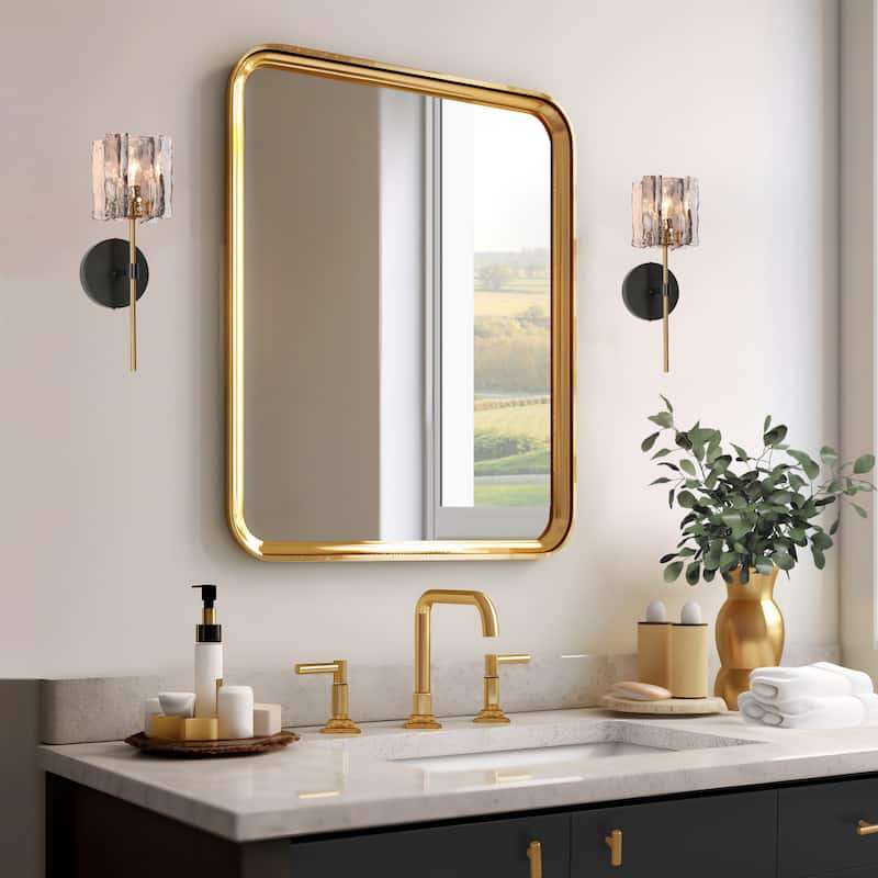 Kasy Modern 1-Light Textured Glass Wall Sconce Brass Vanity Light - Grey Smoke&Gold - 4.7"L x 5.9"W x 15"H