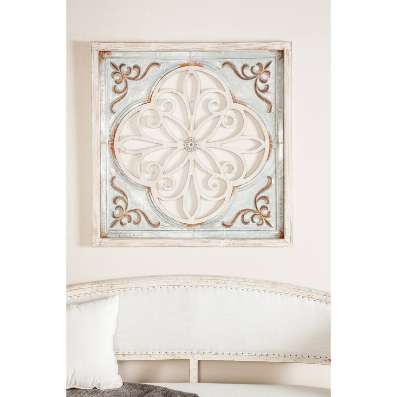 Metal Scroll Cutout Wall Decor with Brown Wood Accents - Gray - Roche River Decor