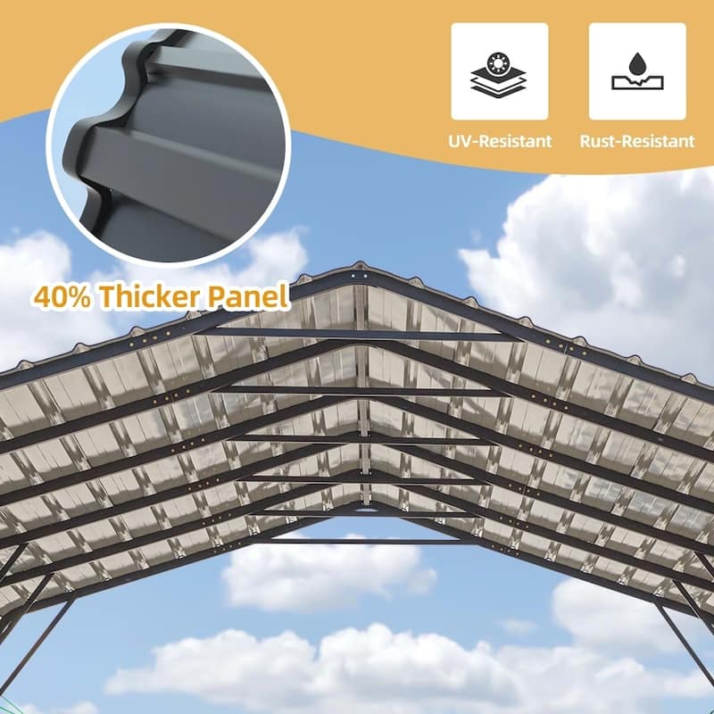Heavy-Duty Metal Carport with Upgraded Galvanized Steel Roof – Ideal Shelter for Cars, Boats, and Tractors